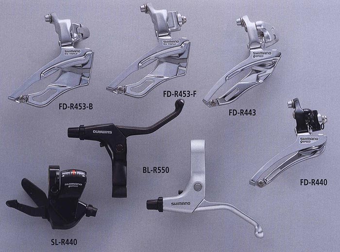 FD-R453-B FD-R453-F FD-R443 SL-R440 BL-R550 FD-R440. 
Велосипедные компоненты Shimano 2010 года.